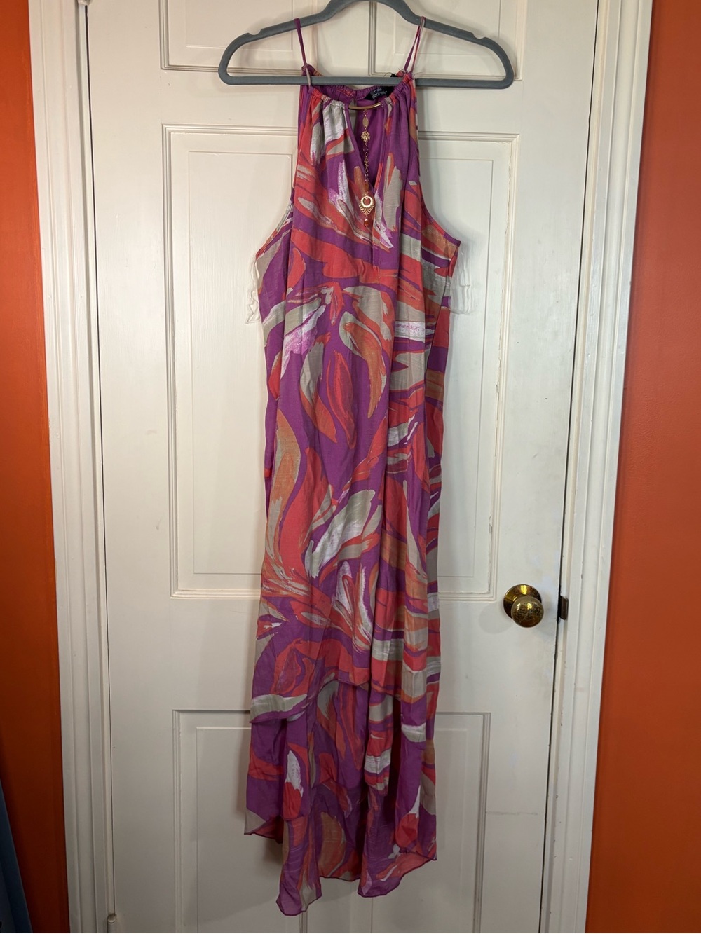 Mlle Gabrielle Maxi Dress Size XL High Low Sleeveless Keyhole Pink Floral New - Picture 11 of 15